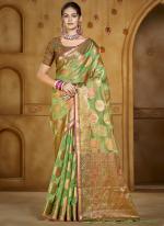 Organza Green Festival Wear Weaving Saree